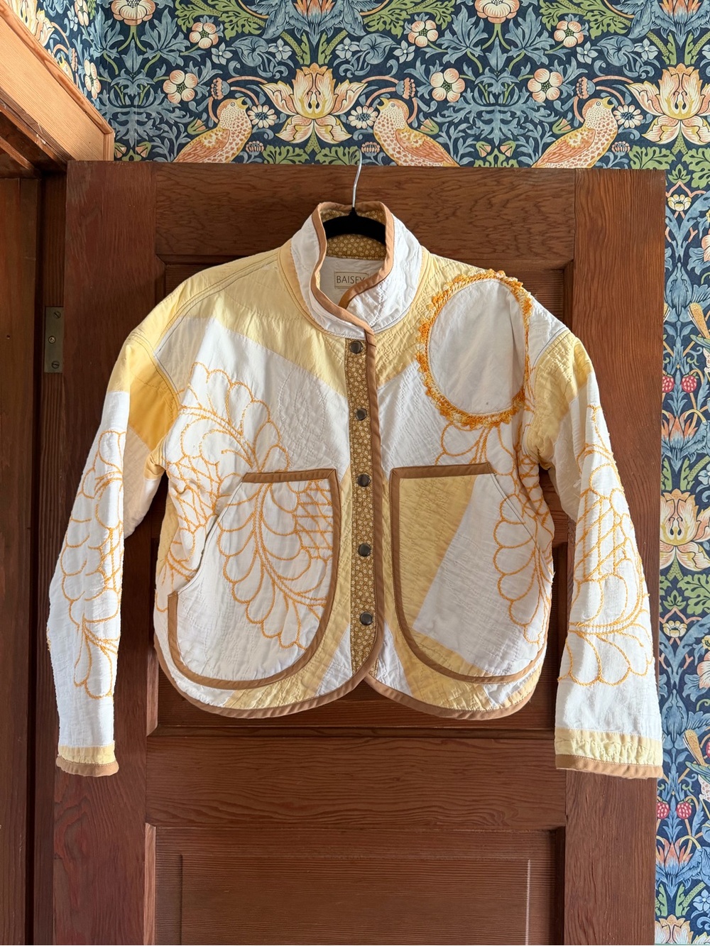 Handmade Vintage Quilt Coat Jacket in Yellow & White Size M/L